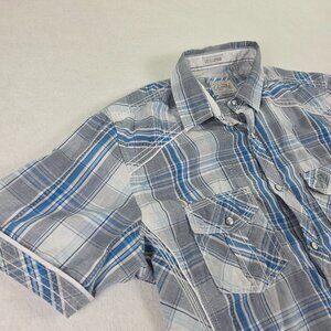 7 Diamonds Mens Medium Plaid Short Sleeve Button Up Shirt